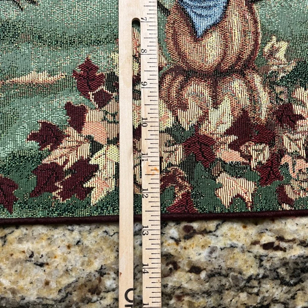 Vintage Autumn Harvest Woven Tapestry Table Runner Pumpkin Scarecrow Barn 71in